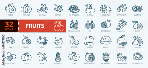Fotografie, Obraz Fruit Healthy eating Thin Line Pack. Vector scalable icons
