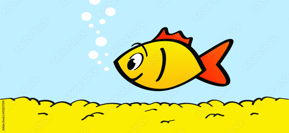 cartoon, comic fish bowl or aquarium. Goldfish in a bowl. Fishbones or  fishbone sign. Swims underwater. Vector swimming in the sea, ocean icon or  pictogram. Vector pattern banner Stock Vector | Adobe
