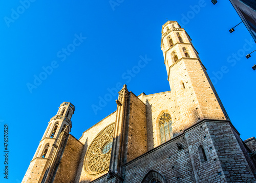 Facade of the Santa Maria del Mar Basilica church in El Born, Barcelona, Catalonia, Spain