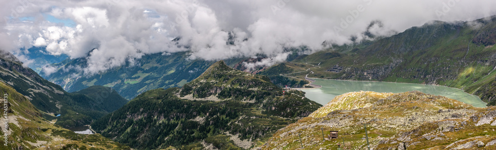 Panoramic landscape of lake Tauernmoos in the High Tauern