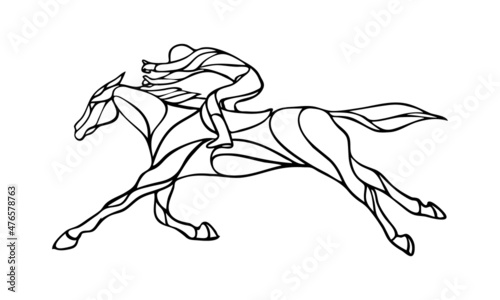 Horse race. Equestrian sport. Silhouette of racing with jockey