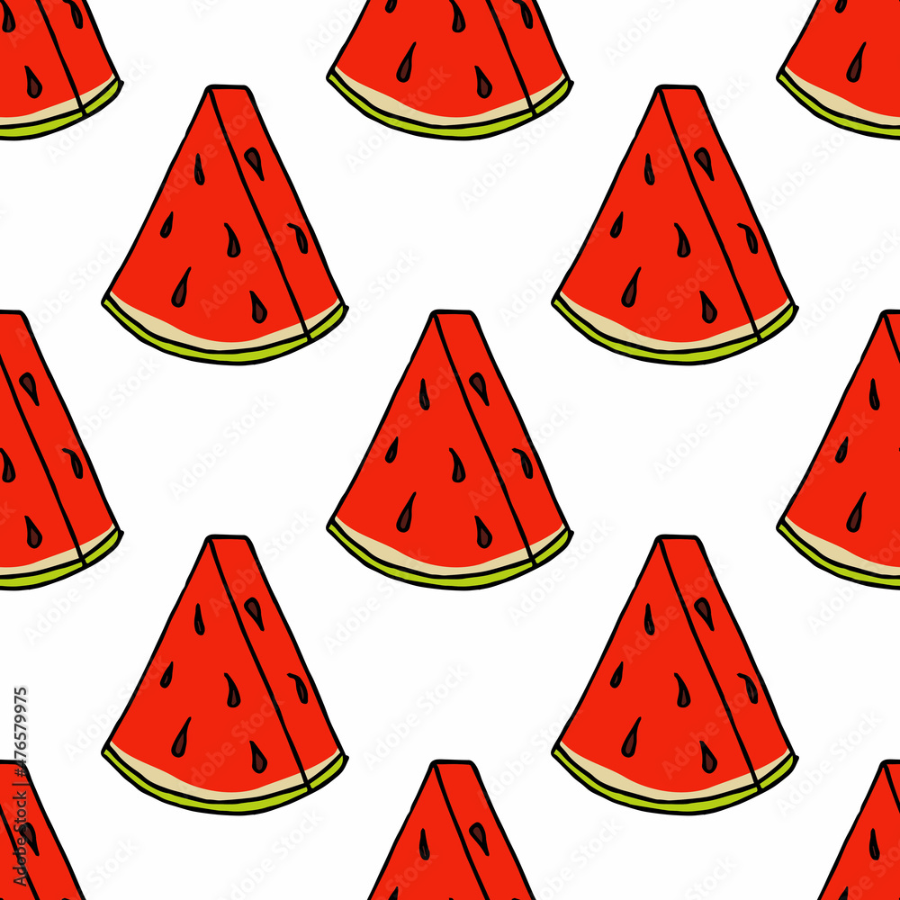 Seamless pattern with cute watermelon on white background. Vector image. Seamless pattern with cute watermelon on white background. Vector image.