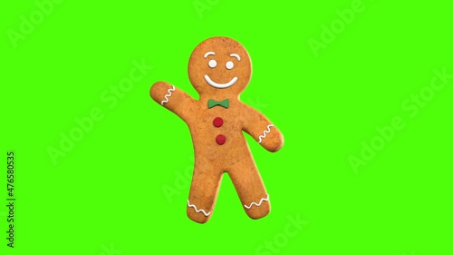 Gingerbread man Dancer 3D animation of funny, hot and sweet cookie boys dancing for holiday and kid event, show, VJ, party, music, website, banner, dvd. Green screen