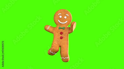 Gingerbread man Dancer 3D animation of funny, hot and sweet cookie boys dancing for holiday and kid event, show, VJ, party, music, website, banner, dvd. Green screen photo
