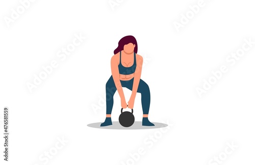 woman lifting kettlebell gym vector