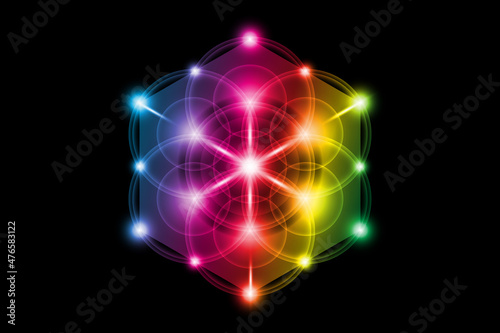 Fotografie, Obraz Seed of life, Sacred Geometry, Flower of Life, Metatrons Cube colorful gradient