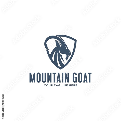 Mountain Goat and Shield Logo Design Vector Image