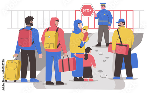 Refugees asylum seekers flat vector illustration fear of persecution