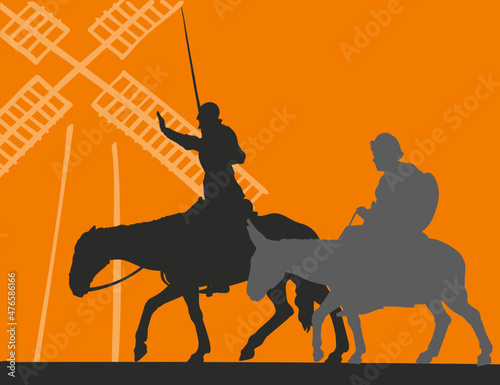 Don Quichotte und Sancho Panza vector illistration, cotout, silhouette