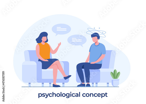 psychological concept consultation, therapist, mental, counseling, psychological, flat vector template and background