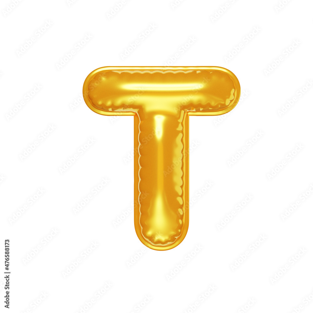 3d inflated letter T in the form of yellow balloon, isolated on white background, 3D illustration 3d inflated letter T in the form of yellow balloon, isolated on white background, 3D illustration
