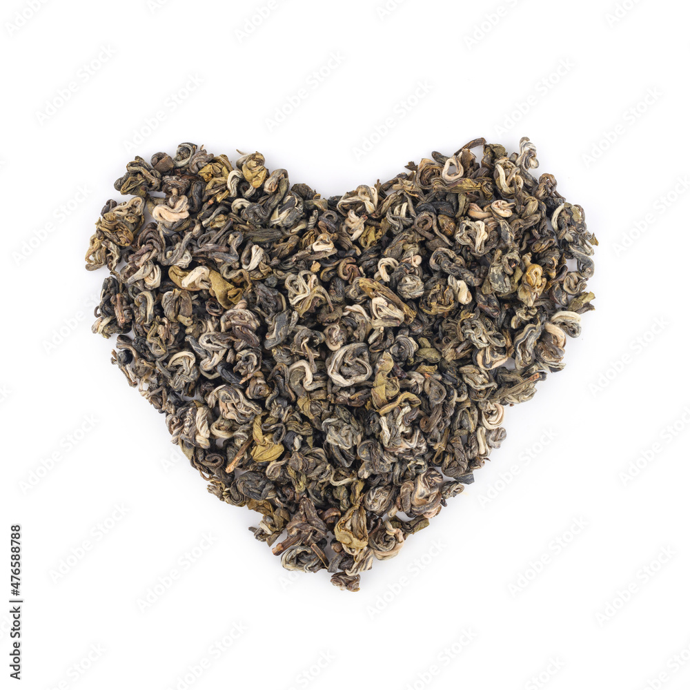 Green tea texture on a white background. Isolate.