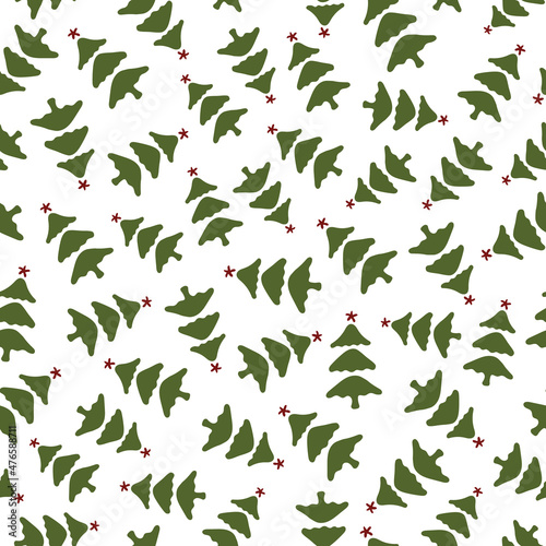 Christmas seamless pattern with isolated painted christmas trees on white background. Cute vector illustration for paper, textile, fabric, prints, wrapping, greeting cards, banners