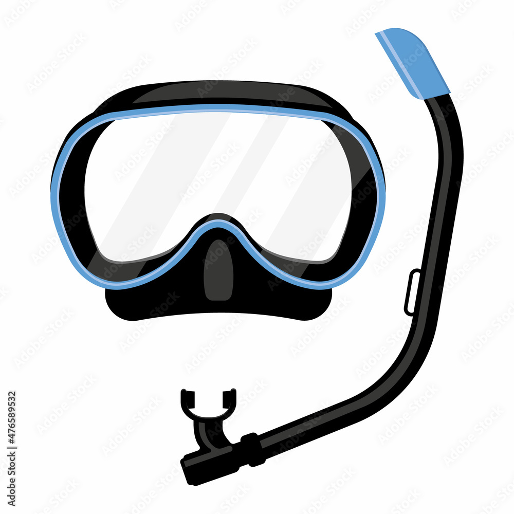 Mask and snorkel for scuba diving, color isolated vector illustration