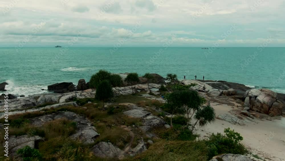 Rambak beach, one of the most beautiful beaches in Bangka Belitung, Indonesia | aerial drone footage videography 4k Rambak beach, one of the most beautiful beaches in Bangka Belitung, Indonesia | aerial drone footage videography 4k