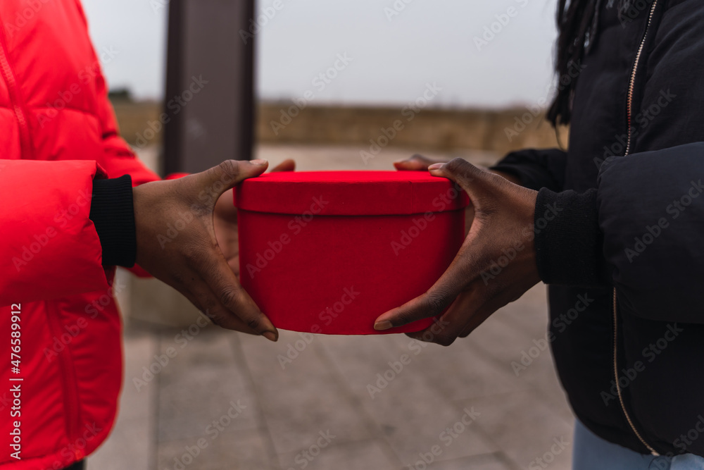 man hands giving a gift to woman hands