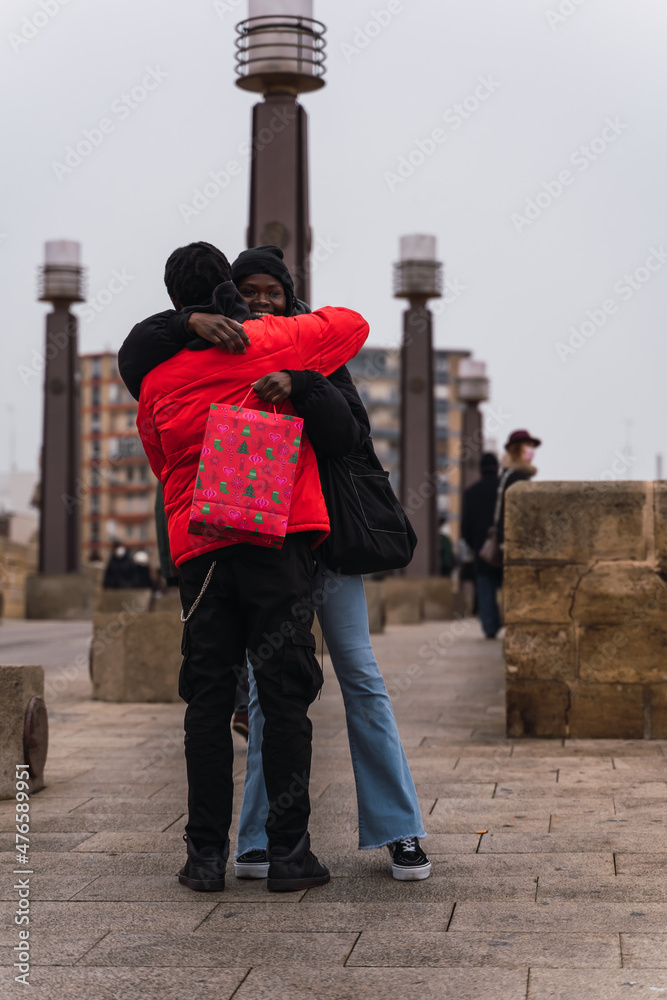 couple hug on the street