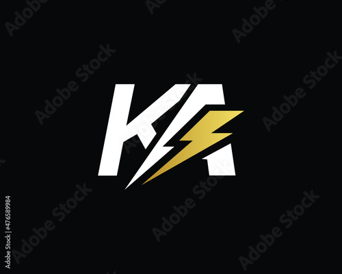 Creative Minimal KA Logo Design | Letter KA Logo with Lightning Icon | Electric KA Logo Design photo