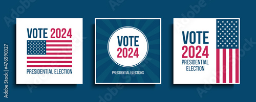 USA 2024 Presidential Election Vote Cards Set. US President Elections. Vector illustration.
