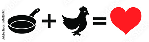 Pan + Chicken = Love. I love chicken vector design. I love Chicken dinner