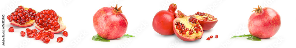 Set of pomegranate close-up isolated on white background Set of pomegranate close-up isolated on white background