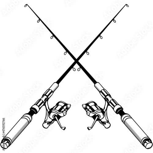 Crossed fishing rods SVG design for fishing t-shirts, shirts, car decals, emblems, signs, prints, cards, posters