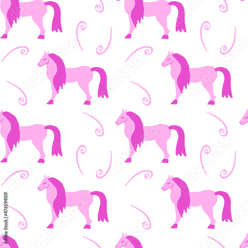 Seamless vector pattern with horses for valentine s day in the trending color pink. Abstract  animalistic  minimalist hand drawn print. Designs for textiles  fabric  wrapping paper  packaging.