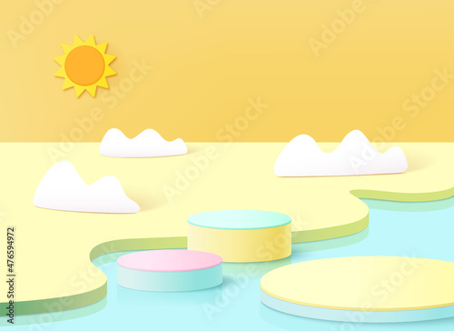 Minimal background mock up with podium for product display. 3d rendering.
