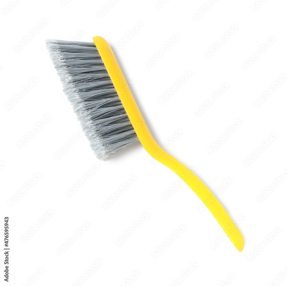 Plastic hand broom on white background, top view Plastic hand broom on white background, top view