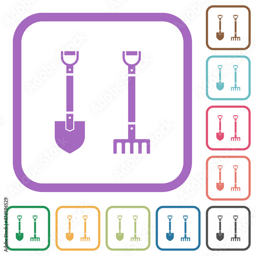 Shovel and rake simple icons