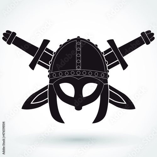 viking heraldry / helmet with crossed swords logo