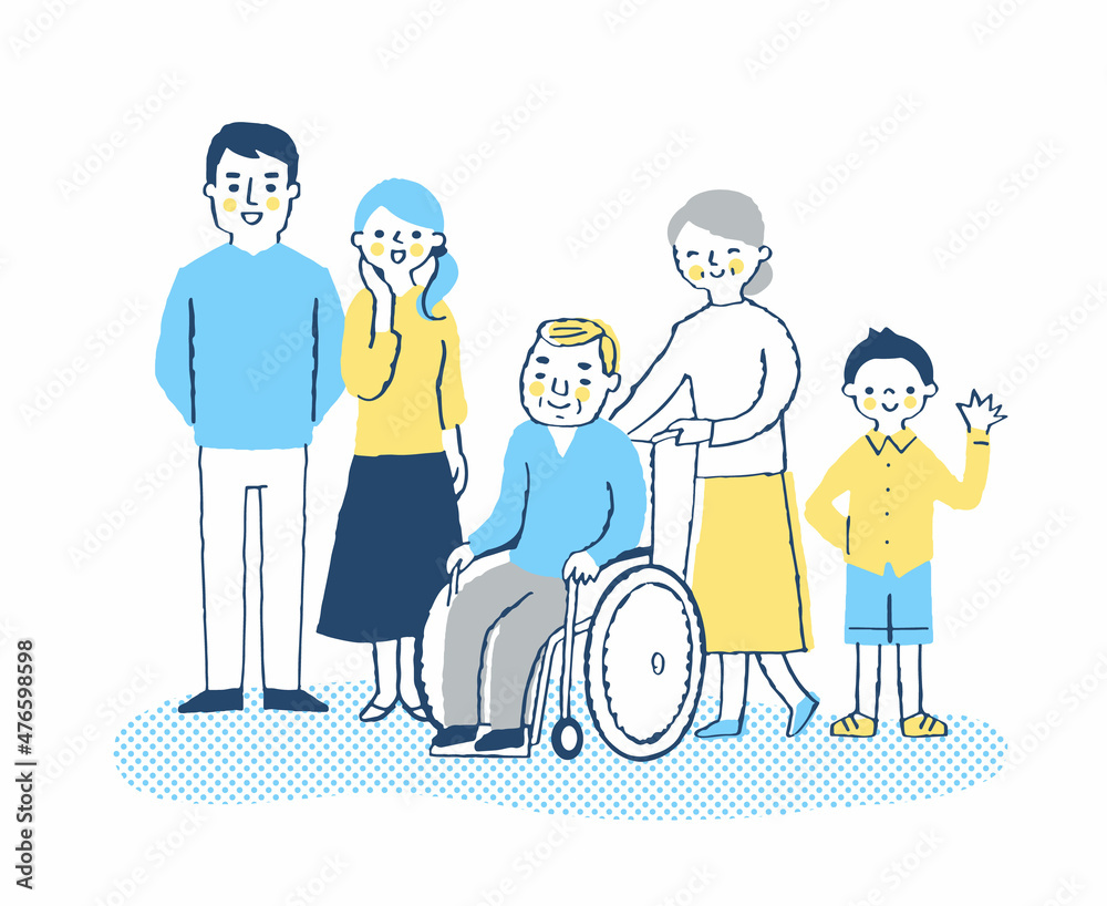 車椅子のおじいちゃんと家族