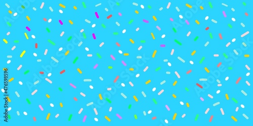 Blue background with colorful confetti and sprinkles, colorful pattern, bright colors illustration, wide 