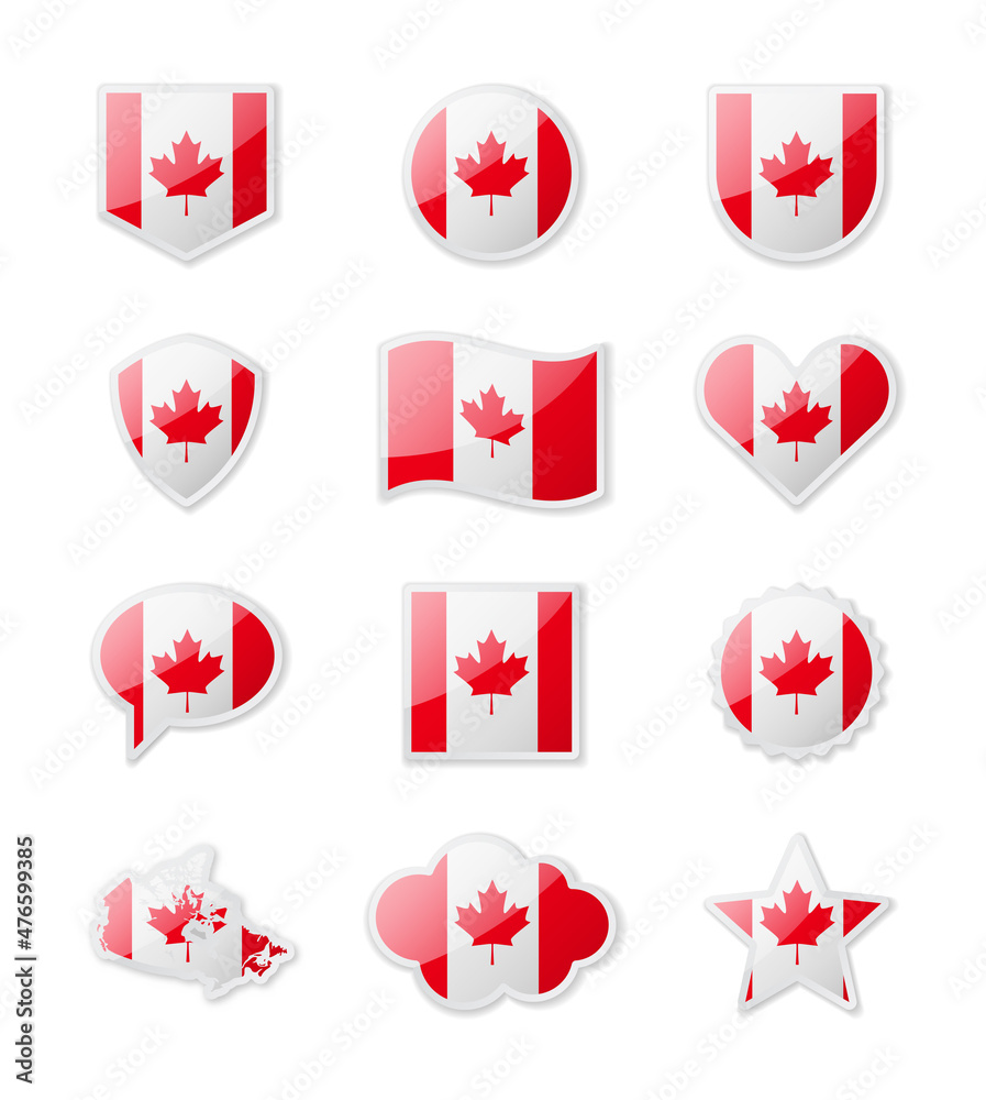 Canada - set of country flags in the form of stickers of various shapes. Canada - set of country flags in the form of stickers of various shapes.