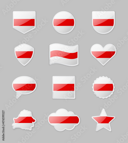 Belarus - set of country flags in the form of stickers of various shapes.