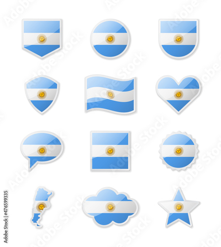 Argentina - set of country flags in the form of stickers of various shapes.