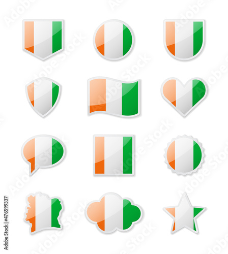 Ivory Coast - set of country flags in the form of stickers of various shapes. Free Download Ivory Coast - set of country flags in the form of stickers of various shapes. - GFXLoad