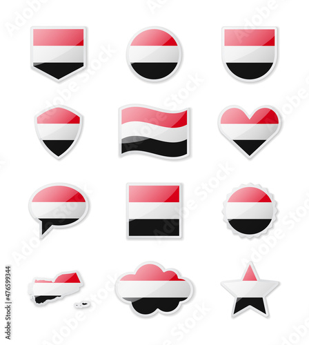 Free Download Yemen - set of country flags in the form of stickers of various shapes. - GFXLoad