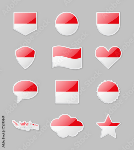 Free Download Indonesia - set of country flags in the form of stickers of various shapes. - GFXLoad
