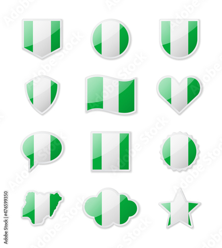Nigeria - set of country flags in the form of stickers of various shapes. Free Download Nigeria - set of country flags in the form of stickers of various shapes. - GFXLoad