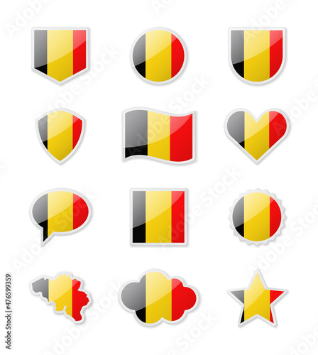 Free Download Belgium - set of country flags in the form of stickers of various shapes. - GFXLoad