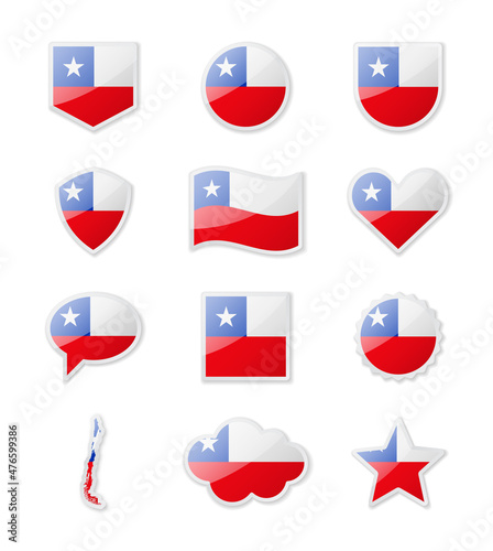 Chile - set of country flags in the form of stickers of various shapes. Free Download Chile - set of country flags in the form of stickers of various shapes. - GFXLoad