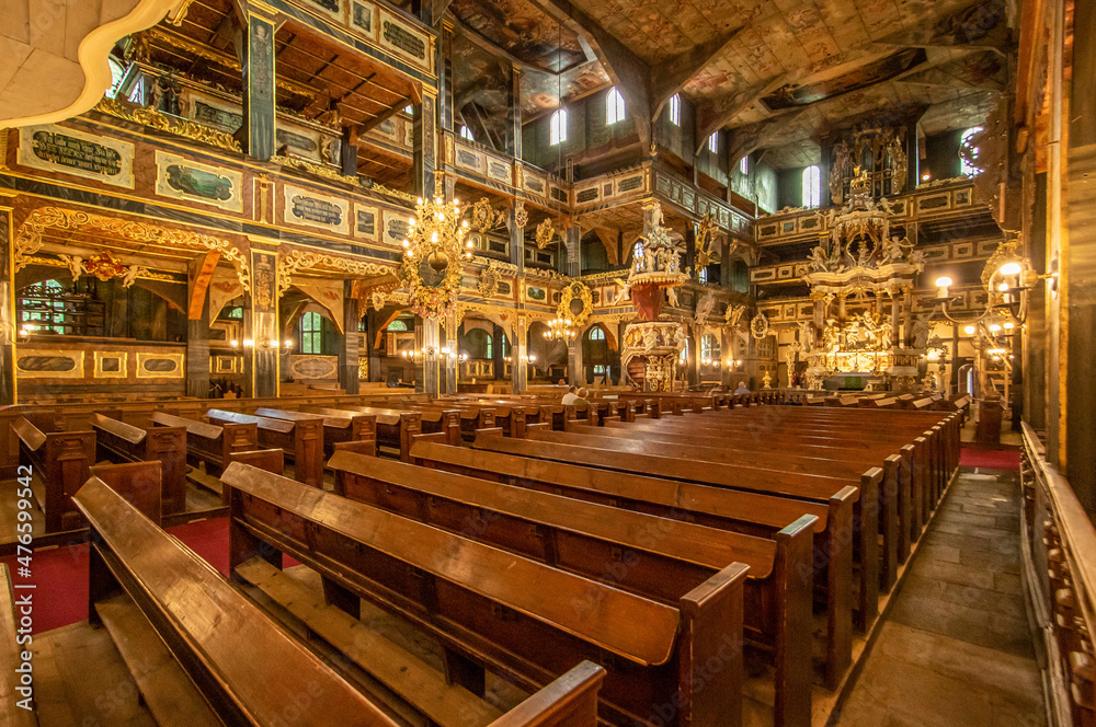 Swidnica, Poland - finished in 1656 and a Unesco World Heritage Site, the Church of Peace in Swidnica is a wooden masterpiece. Here in particular the interiors Swidnica, Poland - finished in 1656 and a Unesco World Heritage Site, the Church of Peace in Swidnica is a wooden masterpiece. Here in particular the interiors