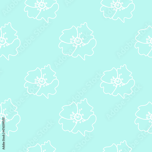 Vector seamless pattern with Flowers white line on Spun Sugar hand painted background.Summer,floral,botanical print in doodle style.Design for textiles,fabric,wrapping paper,packaging,wallpaper.