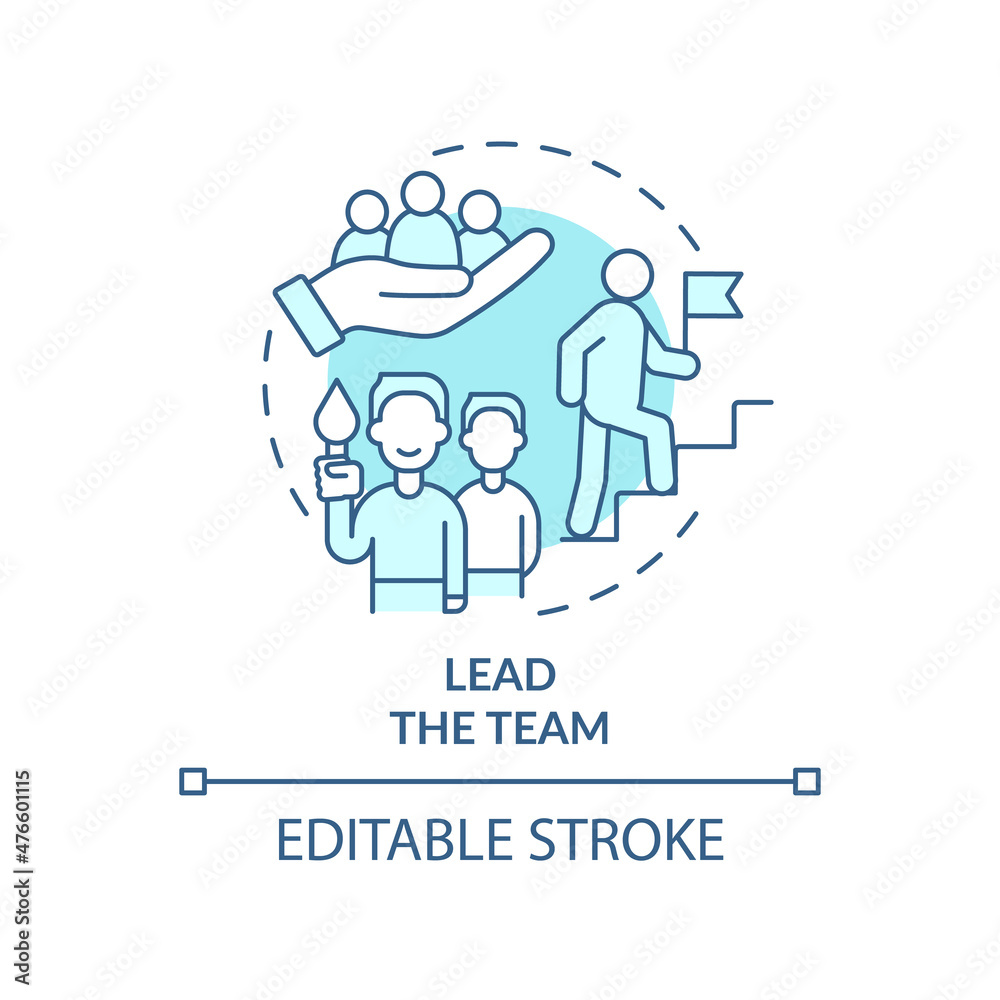 Lead team turquoise concept icon. Company development strategy abstract idea thin line illustration. Isolated outline drawing. Editable stroke. Roboto-Medium, Myriad Pro-Bold fonts used
