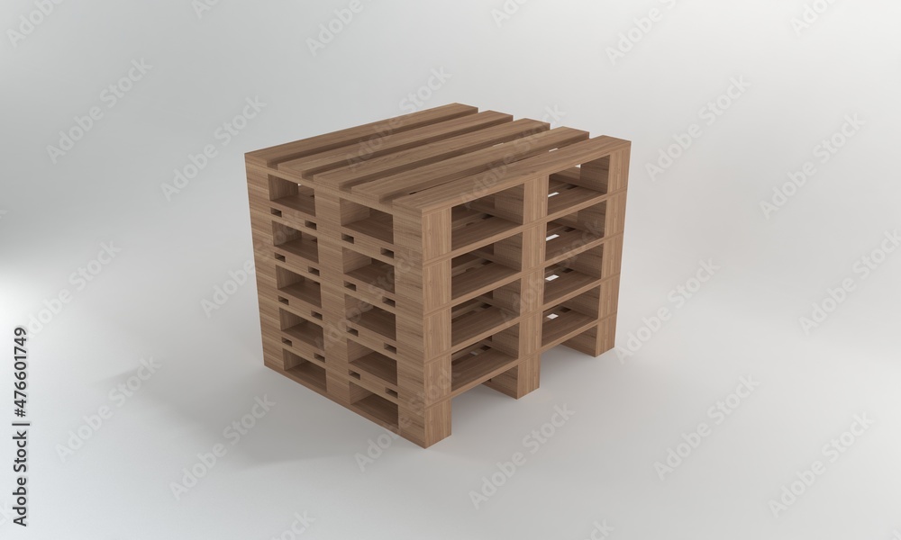 Stack Wooden pallet isolated on white Background,3D Rendering