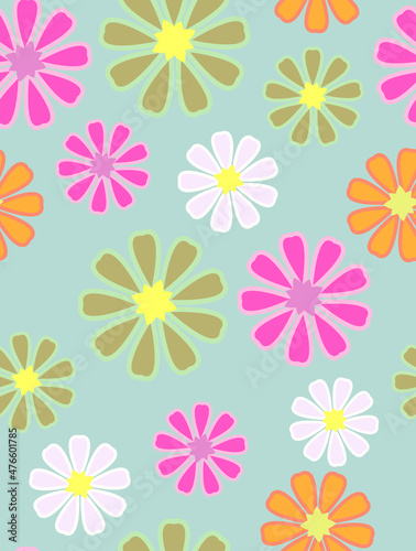 Abstract Colorful Digital Flowers Seamless Pattern Trendy Stylish Color Combinations Perfect for Allover Fabric Print or Wrapping Paper