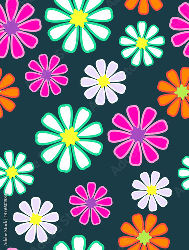 Abstract Colorful Digital Flowers Seamless Pattern Trendy Stylish Color Combinations Perfect for Allover Fabric Print or Wrapping Paper © mustafa