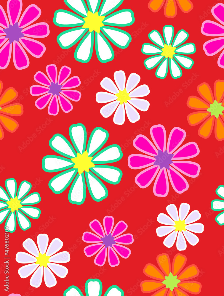 Abstract Colorful Digital Flowers Seamless Pattern Trendy Stylish Color Combinations Perfect for Allover Fabric Print or Wrapping Paper