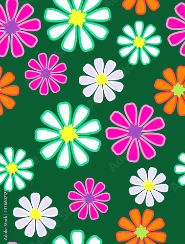 Abstract Colorful Digital Flowers Seamless Pattern Trendy Stylish Color Combinations Perfect for Allover Fabric Print or Wrapping Paper